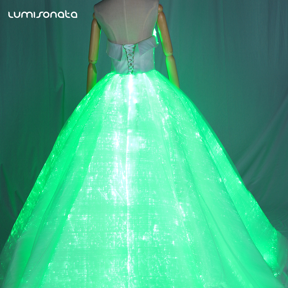 Glowing led light up fiber optical fabric wedding dress