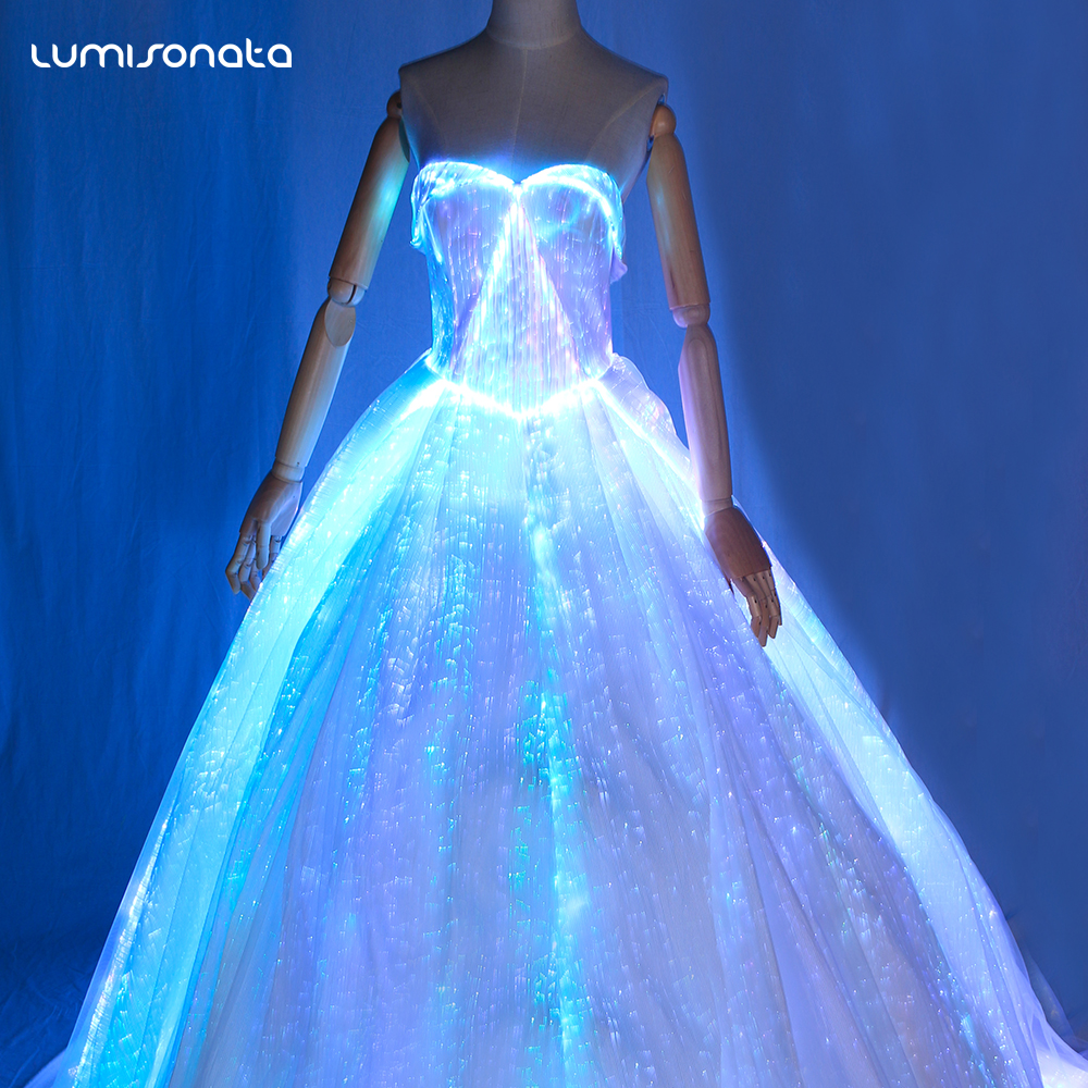 Glowing led light up fiber optical fabric wedding dress