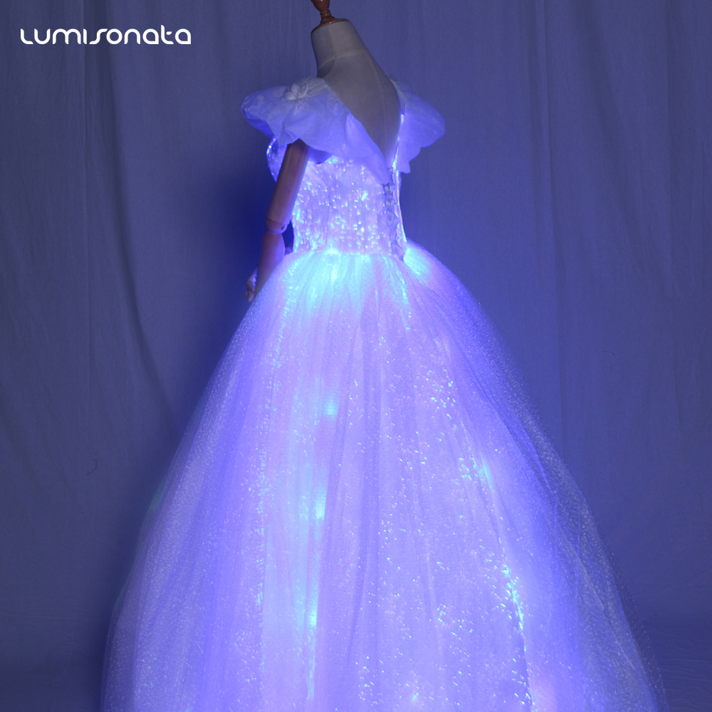 Glowing led light up fiber optical fabric wedding dress