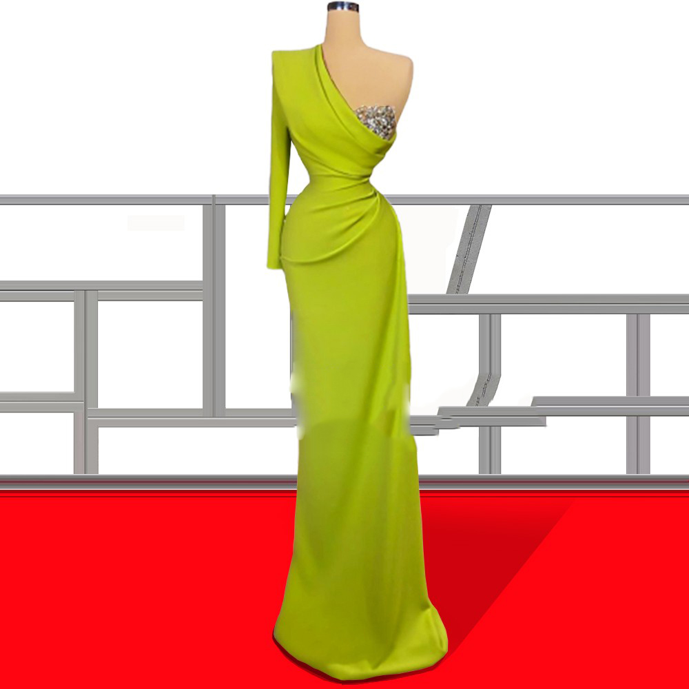 OEM Wedding Beaded High Slit Vestidos Elegante Ropa Sexy Evening Dresses Women Yellow Dresses Women 