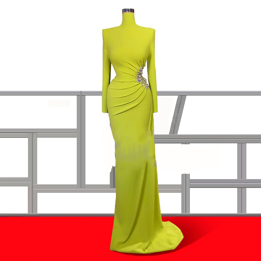 OEM Wedding Beaded High Slit Vestidos Elegante Ropa Sexy Evening Dresses Women Yellow Dresses Women 