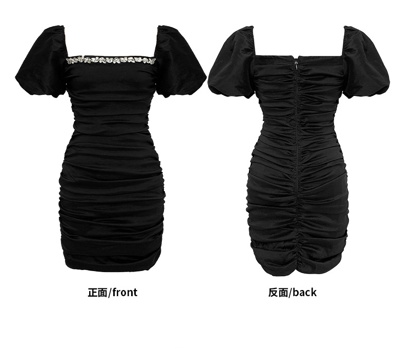 2022 Slim dress with square collar and hip bag