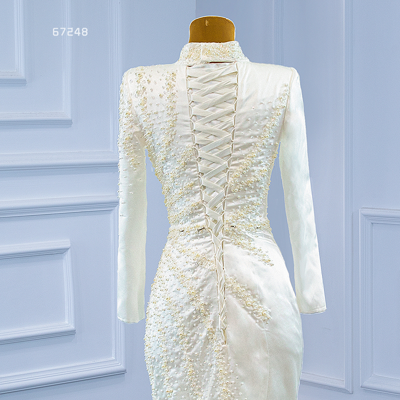 Jancember RSM67248 High Neck Long Sleeve Muslim Mermaid Detachable Tail Wedding Dresses