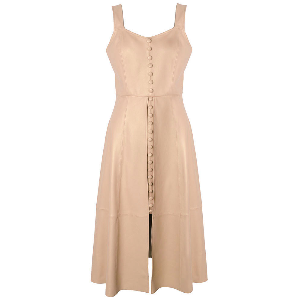 Real Leather Sleeveless Dress Women Elegant 2022 Autumn Folds Solid Slim A-Line Dresses