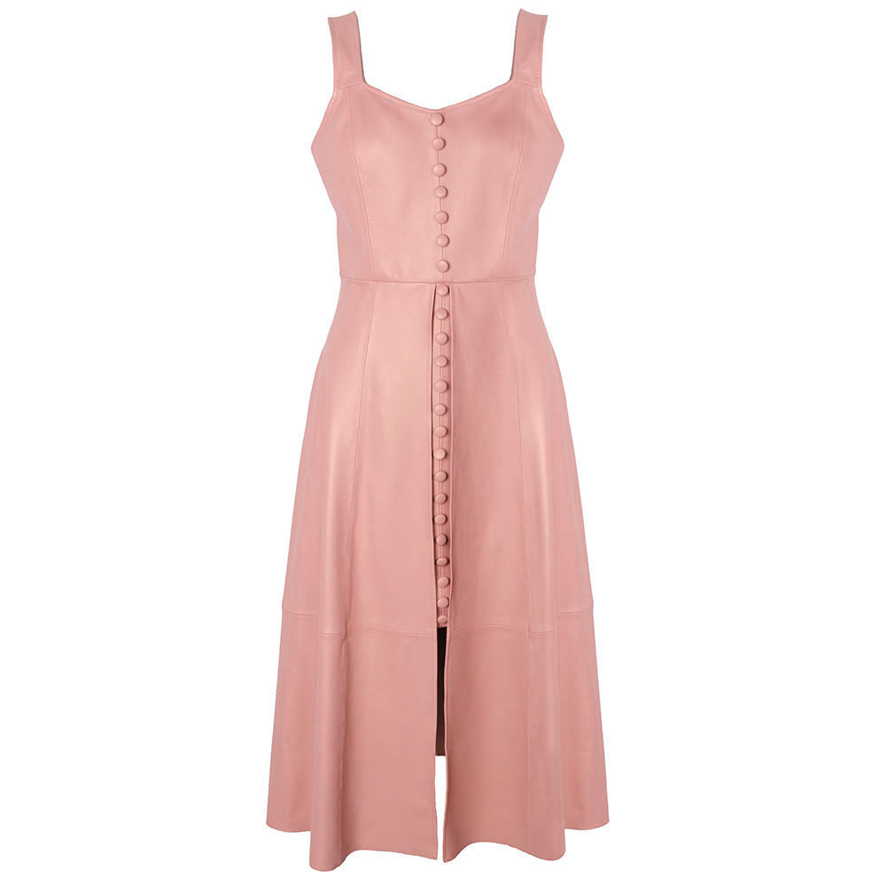Real Leather Sleeveless Dress Women Elegant 2022 Autumn Folds Solid Slim A-Line Dresses