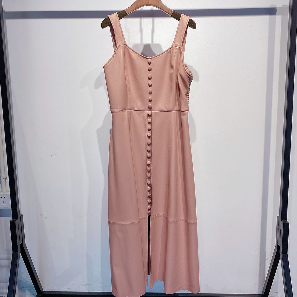 Real Leather Sleeveless Dress Women Elegant 2022 Autumn Folds Solid Slim A-Line Dresses