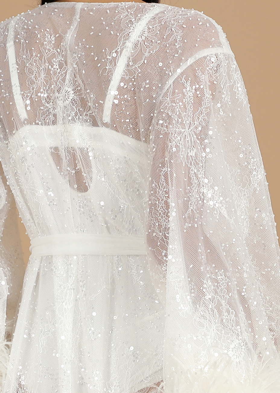 Beta Premium Bridal Lace Beaded Sequin Robe Wedding Boudoir Shoot for Woman Maternity Dress 100% Ost