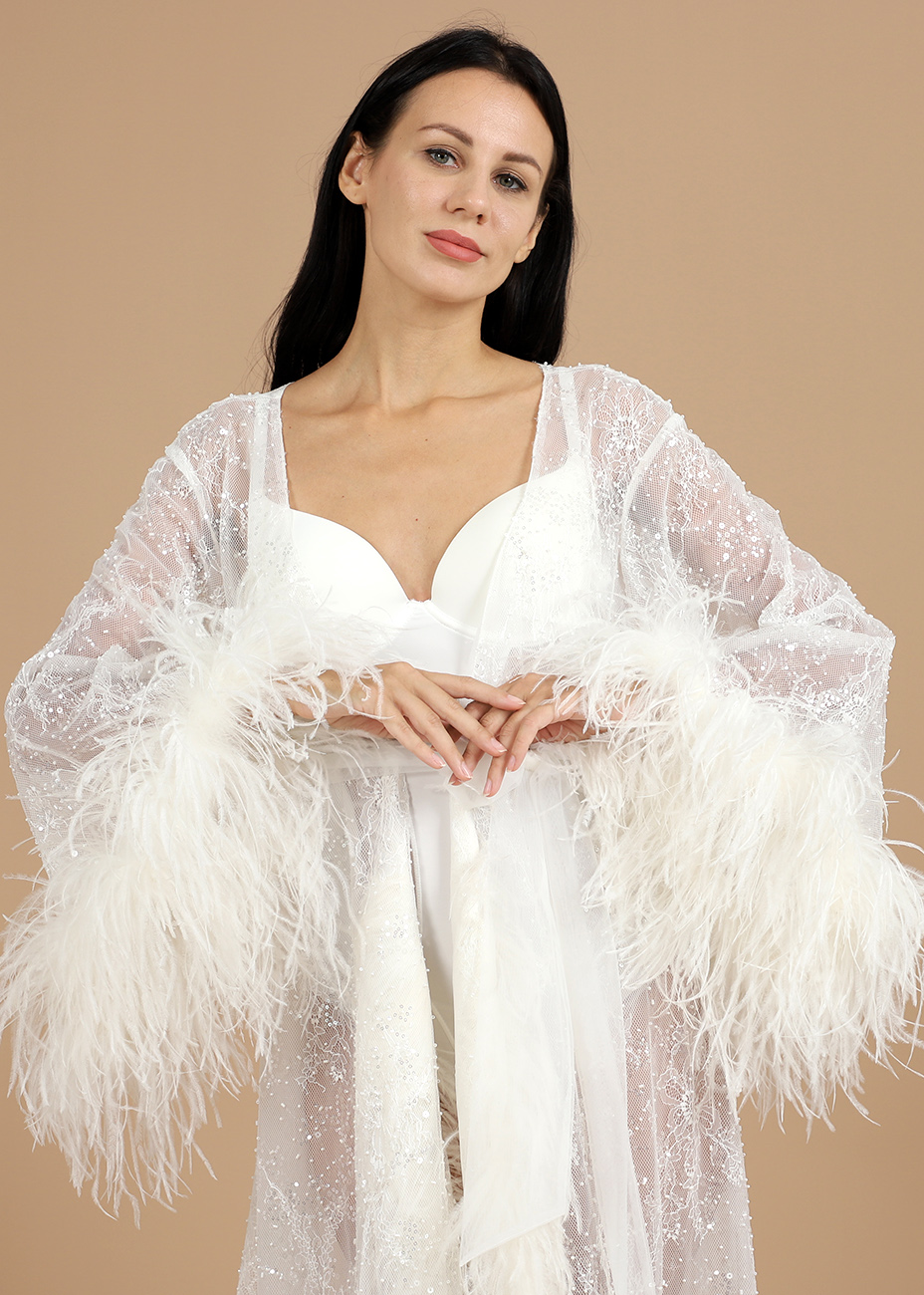 Beta Premium Bridal Lace Beaded Sequin Robe Wedding Boudoir Shoot for Woman Maternity Dress 100% Ost