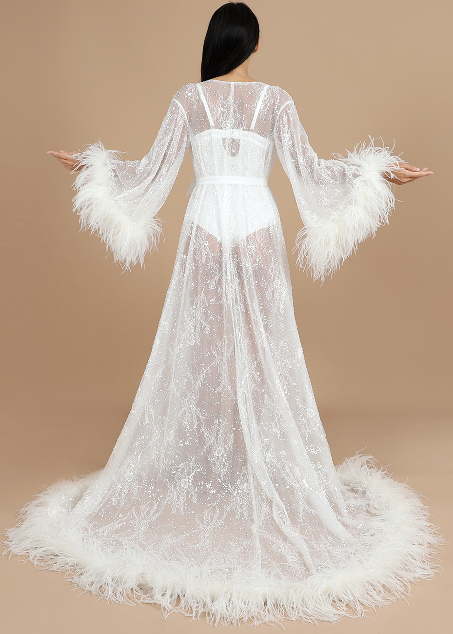 Beta Premium Bridal Lace Beaded Sequin Robe Wedding Boudoir Shoot for Woman Maternity Dress 100% Ost