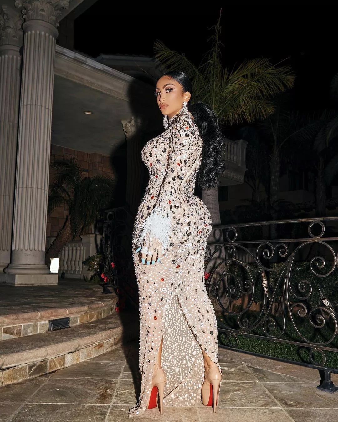Sexy See Through Bodycon Crystal Sequin Formal Dinner Gown Women Wedding Birthday Party Club Dress M