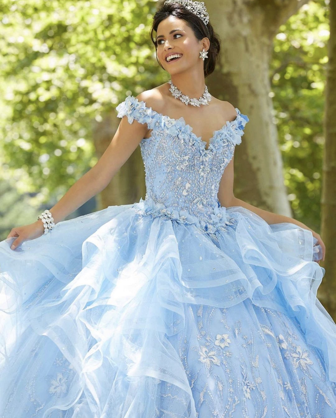 QD1521 Light Sky Blue Sweet 16 Quinceanera Dress 2022 Off Shoulder Appliques Sequins Flowers Princes