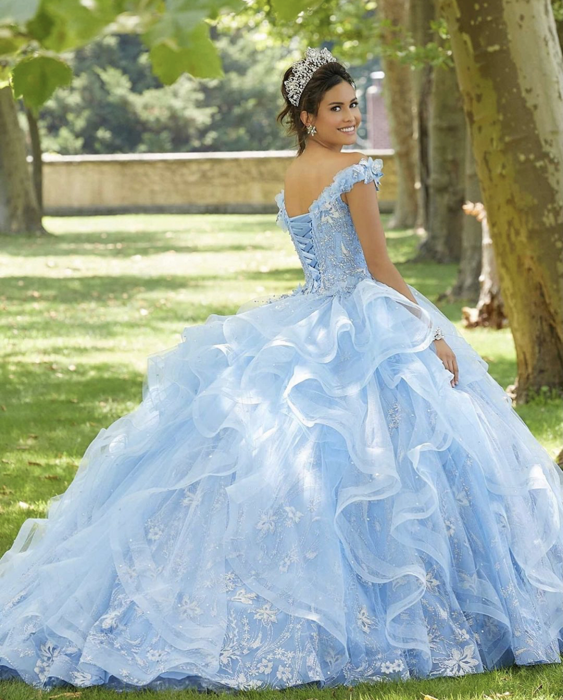 QD1521 Light Sky Blue Sweet 16 Quinceanera Dress 2022 Off Shoulder Appliques Sequins Flowers Princes