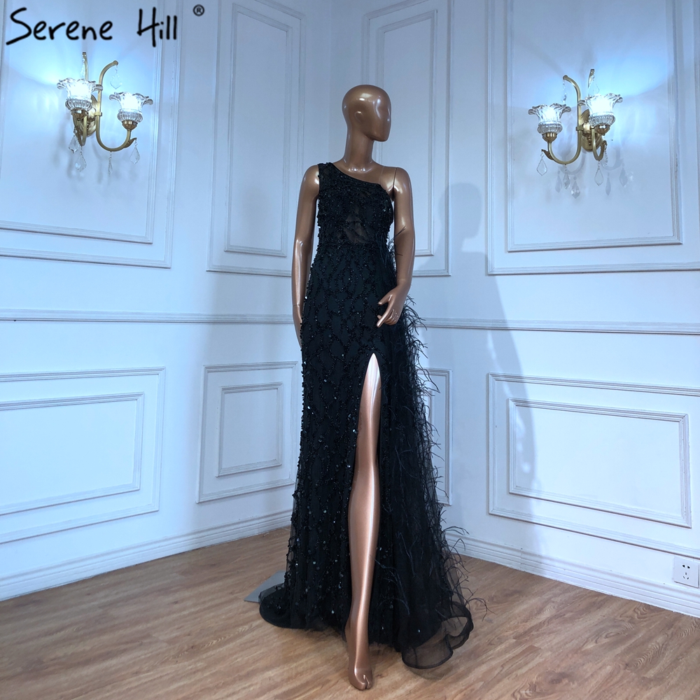 Green Beaded Feathers One Shoulder Stunning Evening Gowns Serene Hill LA70829 High End Women Sexy Pa