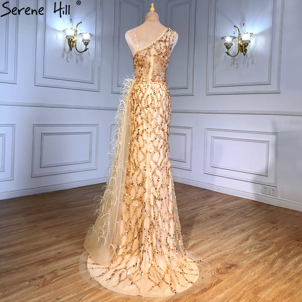 Green Beaded Feathers One Shoulder Stunning Evening Gowns Serene Hill LA70829 High End Women Sexy Pa