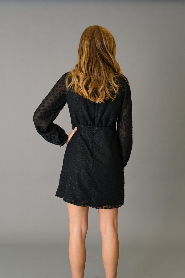 FARAH NAZ New York Women's Self Tie Dress Vision In Black Finely Stitched Mini Dress for Semi Casual