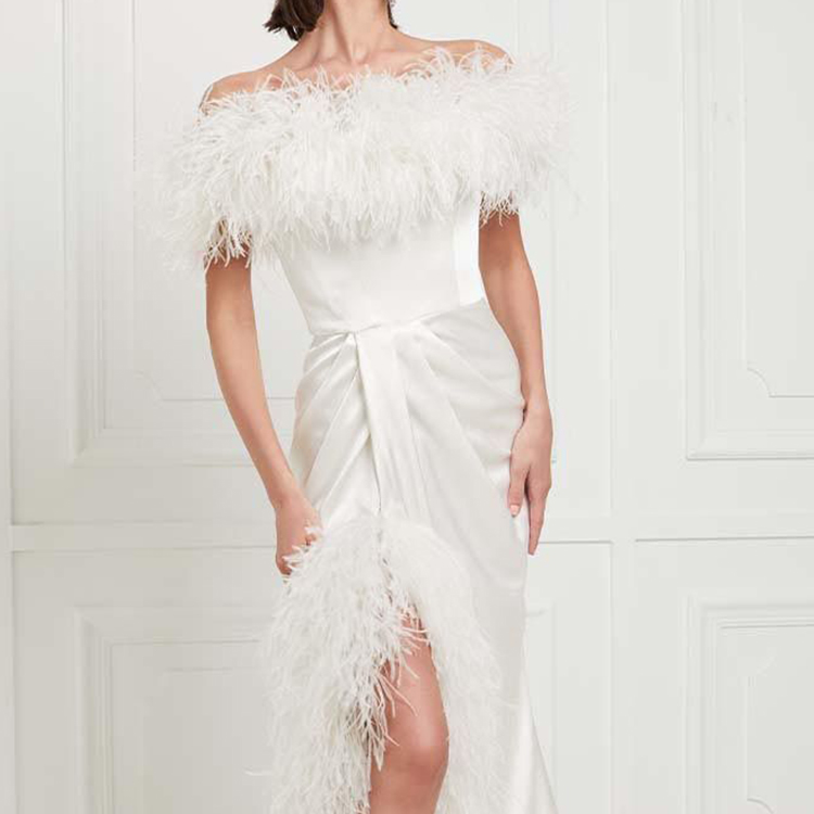 New Fashion Trimmed Off Shoulder Satin Party Gowns For Women Evening Dress