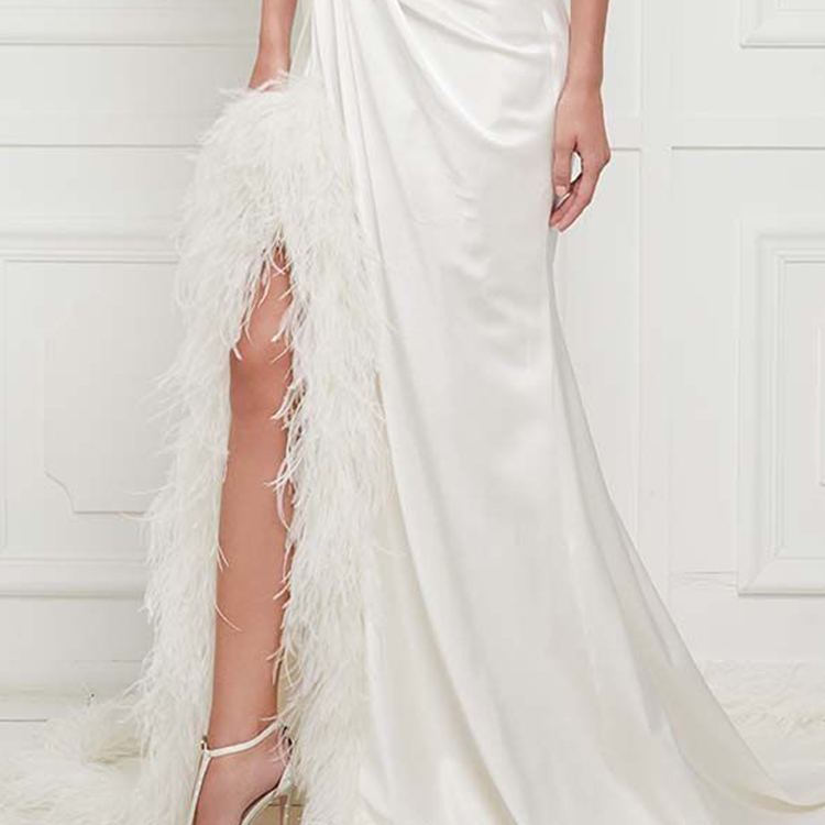 New Fashion Trimmed Off Shoulder Satin Party Gowns For Women Evening Dress