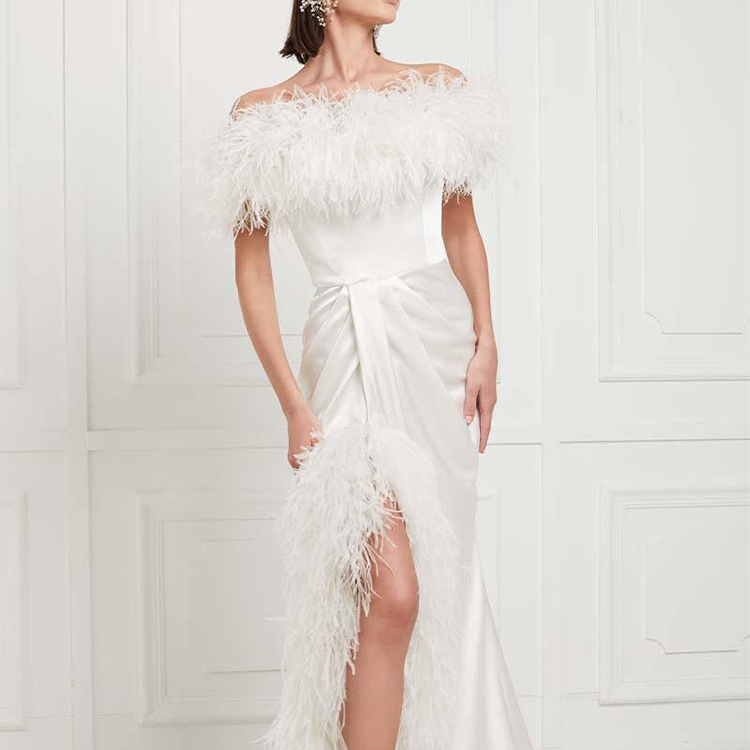 New Fashion Trimmed Off Shoulder Satin Party Gowns For Women Evening Dress