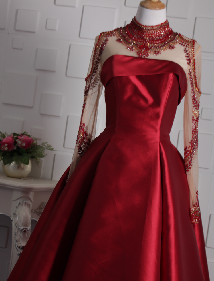 YY063 Jancember 2020 new arrivals high neck beaded satin navy dresses women party