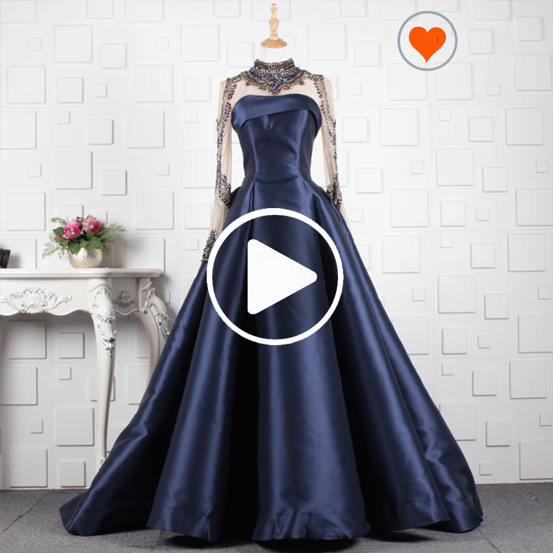 YY063 Jancember 2020 new arrivals high neck beaded satin navy dresses women party
