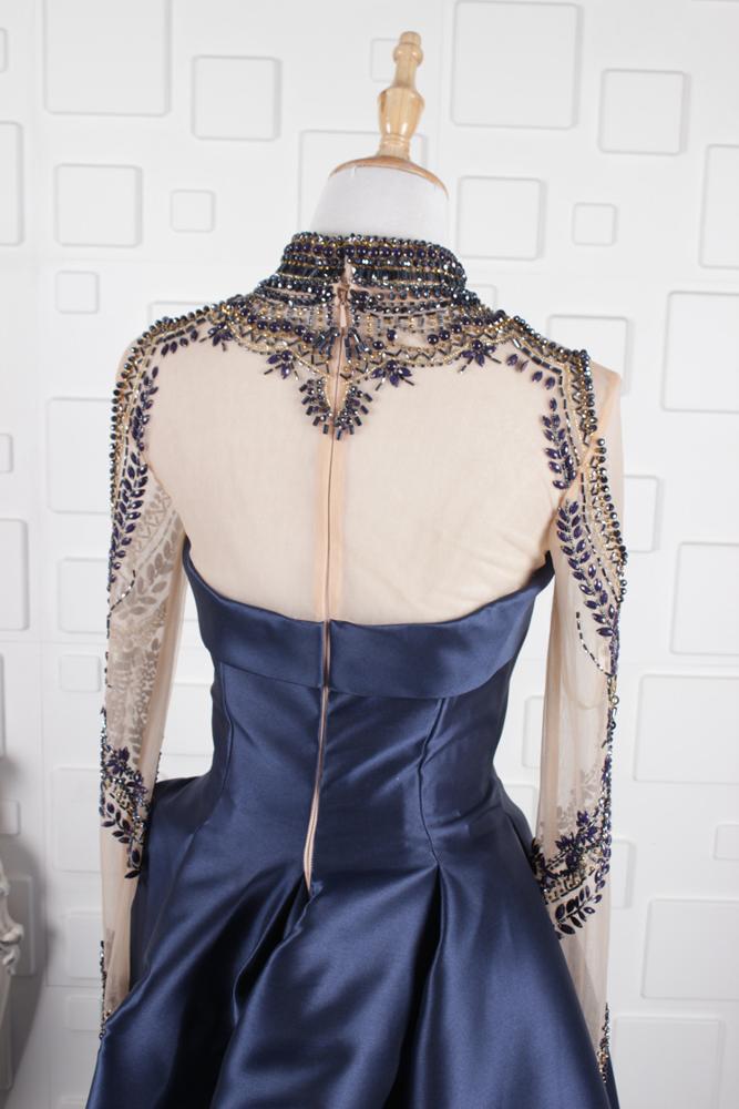 YY063 Jancember 2020 new arrivals high neck beaded satin navy dresses women party