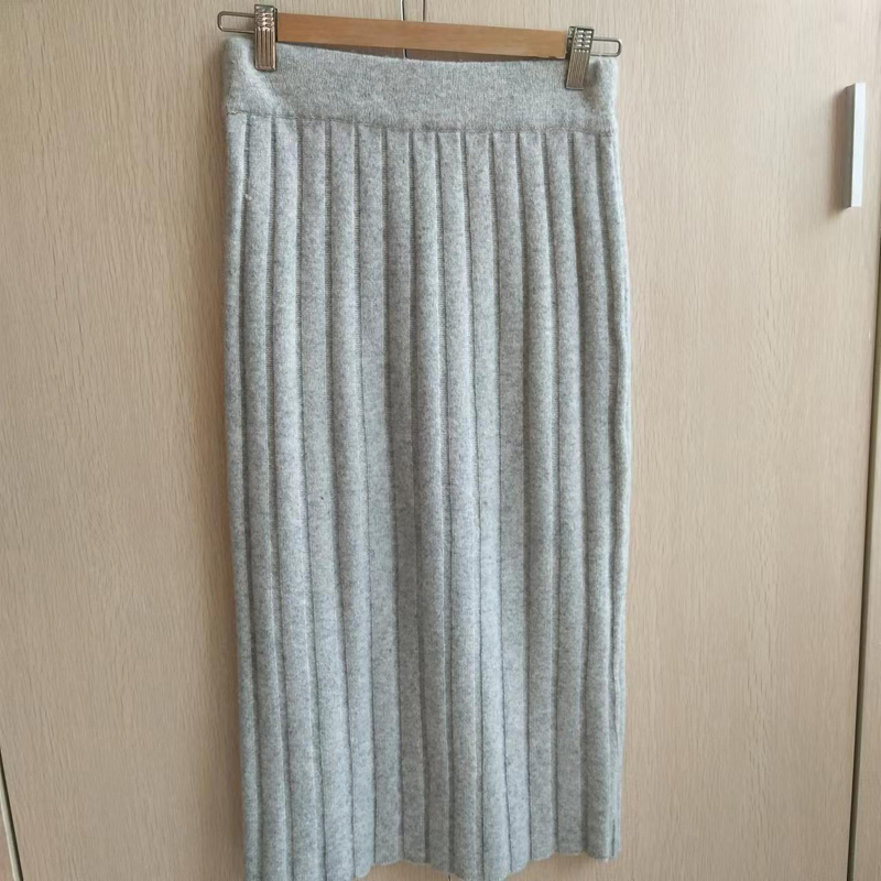 Elegant double layer cable knitting cashmere  half skirt dress