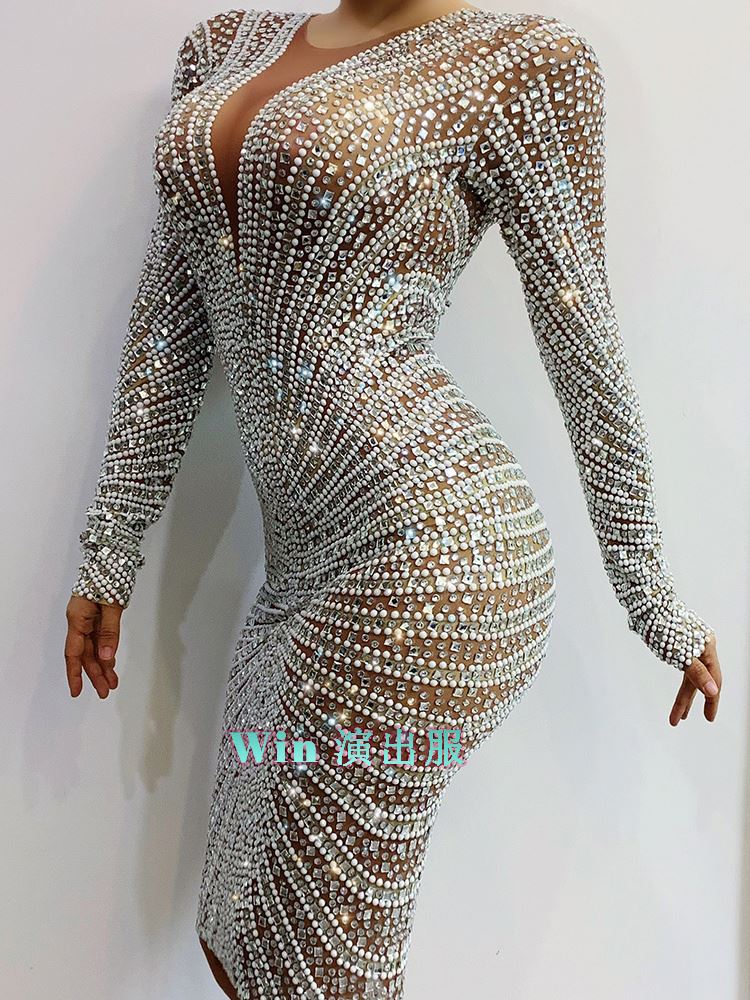 NOVANCE 2022 new arrivals Sparkly Diamond Pearl Dress Long Sleeve Tightshort Dress Women Birthday Ce