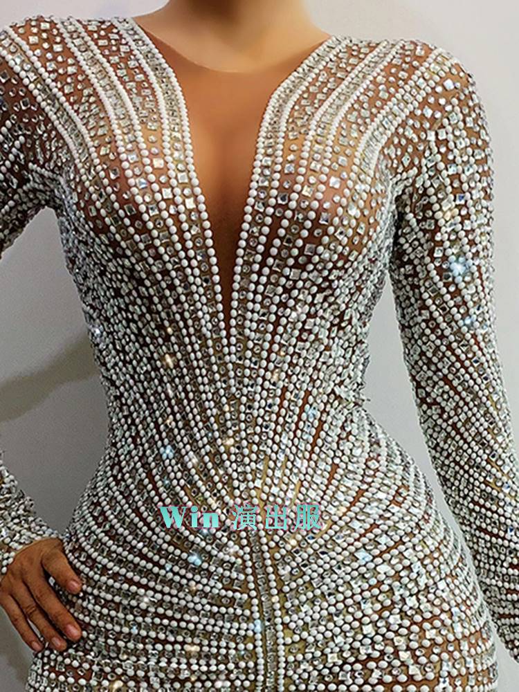 NOVANCE 2022 new arrivals Sparkly Diamond Pearl Dress Long Sleeve Tightshort Dress Women Birthday Ce