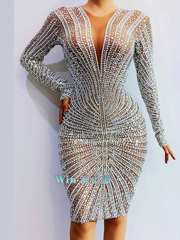 NOVANCE 2022 new arrivals Sparkly Diamond Pearl Dress Long Sleeve Tightshort Dress Women Birthday Ce
