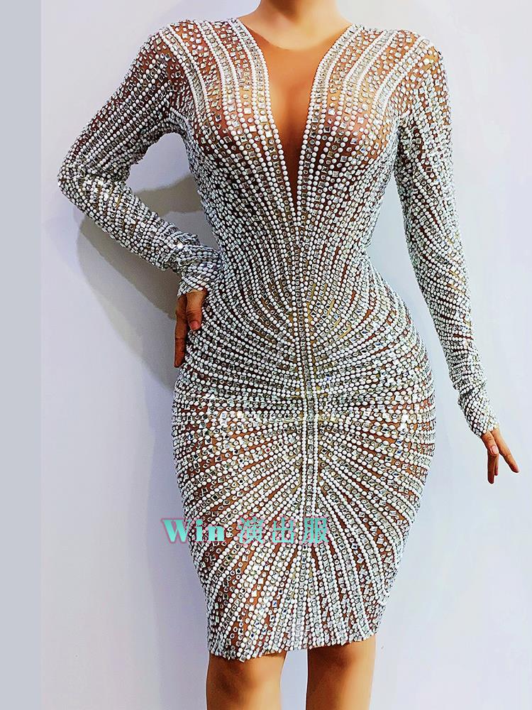 NOVANCE 2022 new arrivals Sparkly Diamond Pearl Dress Long Sleeve Tightshort Dress Women Birthday Ce