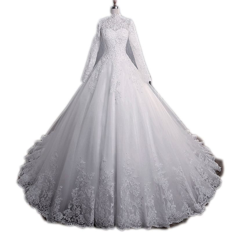 Arabic Muslim Wedding Dress Long Sleeve A-Line Bridal Gown Cheap Pakistani Wedding Dresses 2019 New 