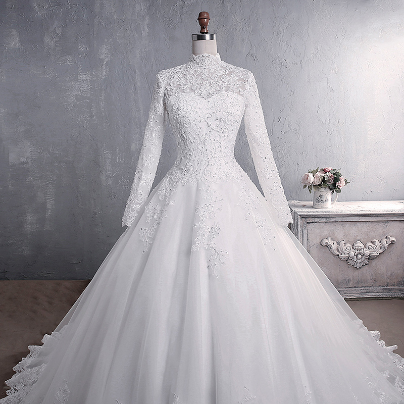 Arabic Muslim Wedding Dress Long Sleeve A-Line Bridal Gown Cheap Pakistani Wedding Dresses 2019 New 