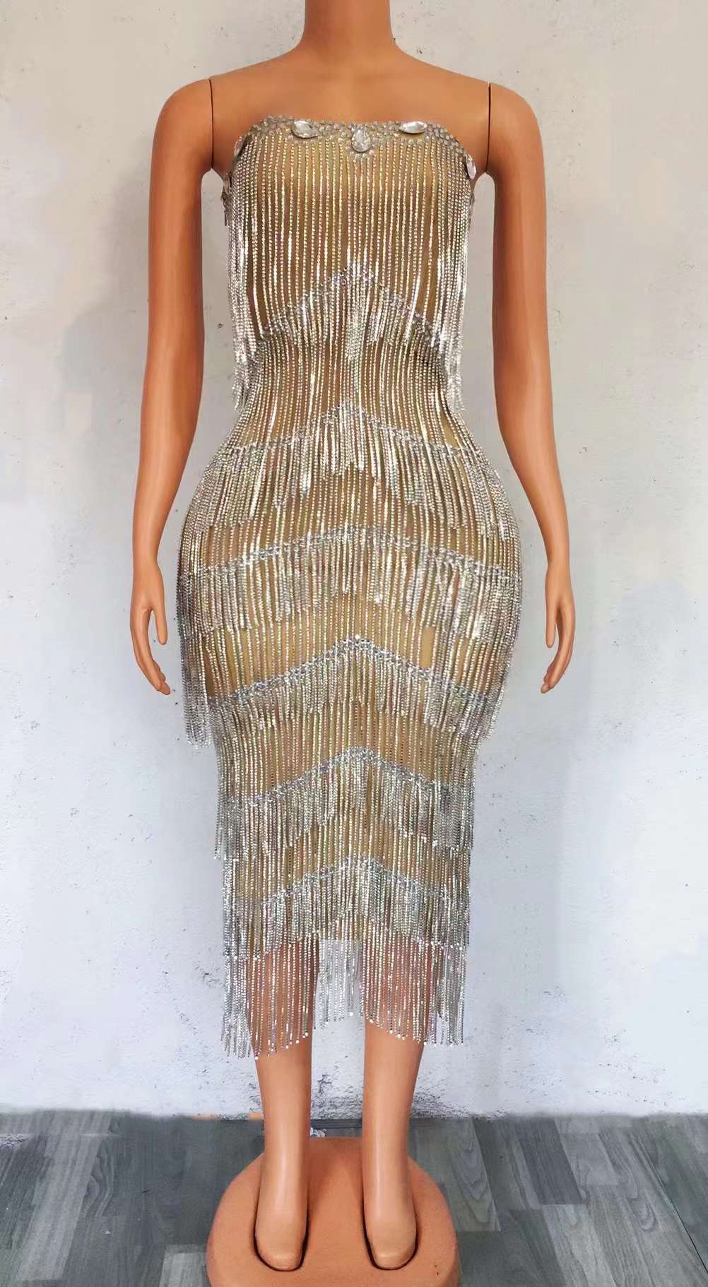 Sexy Golden Strapless Diamond Dress  Plus Size Women's Dresses Customized