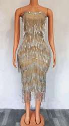 Sexy Golden Strapless Diamond Dress  Plus Size Women's Dresses Customized