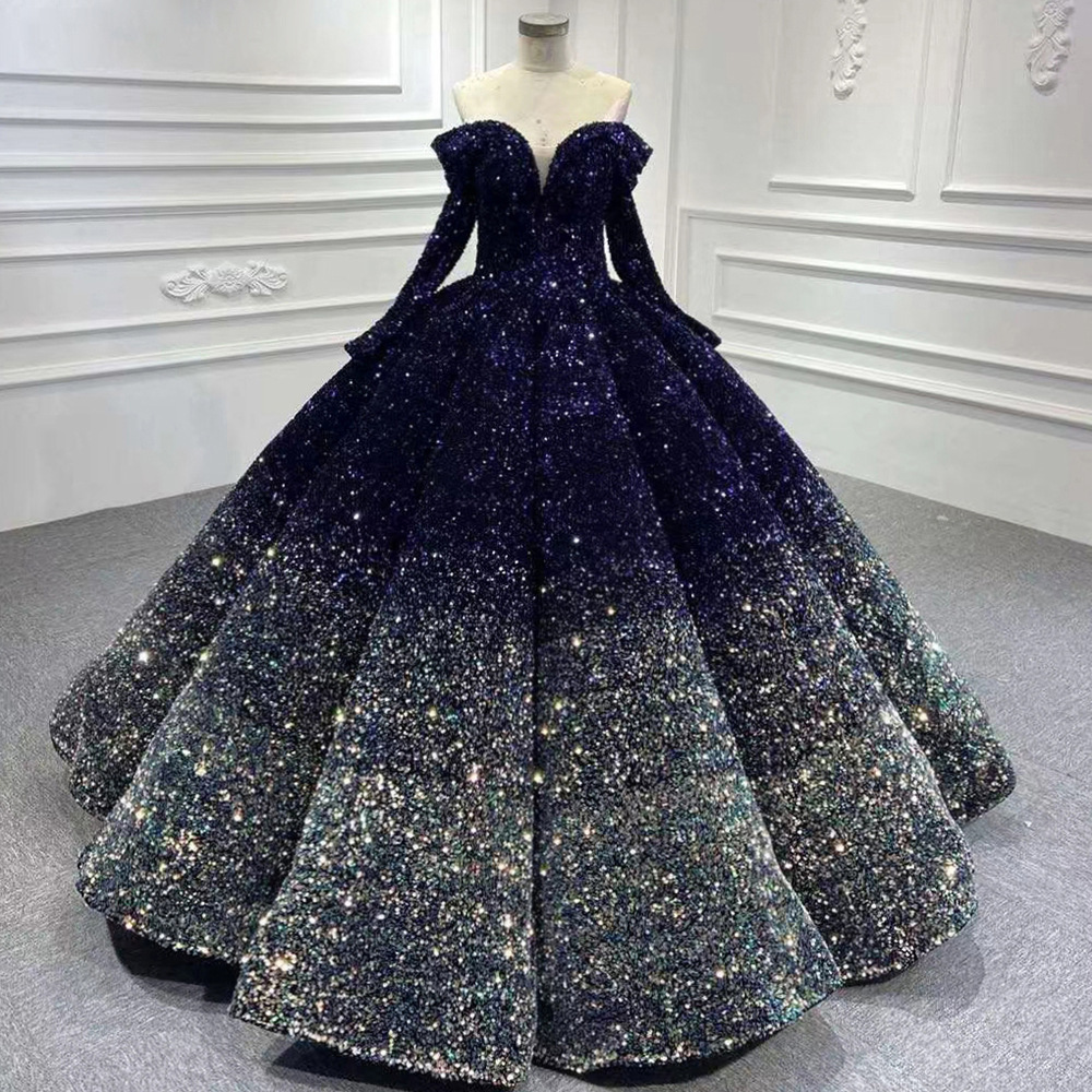 2022 New Arrivals Off Shoulder Long Sleeve Court Princess Dream Tutu Wedding Dress Bridal Gown Ball 