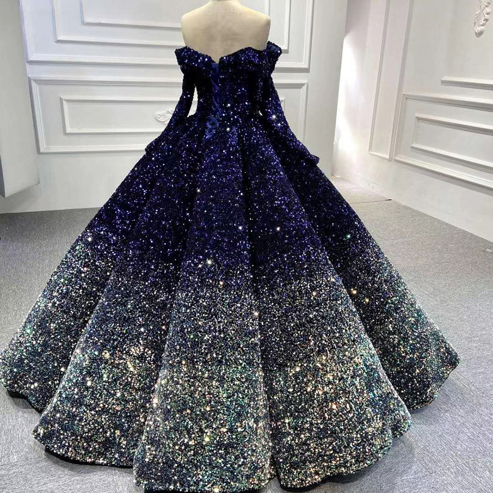 2022 New Arrivals Off Shoulder Long Sleeve Court Princess Dream Tutu Wedding Dress Bridal Gown Ball 