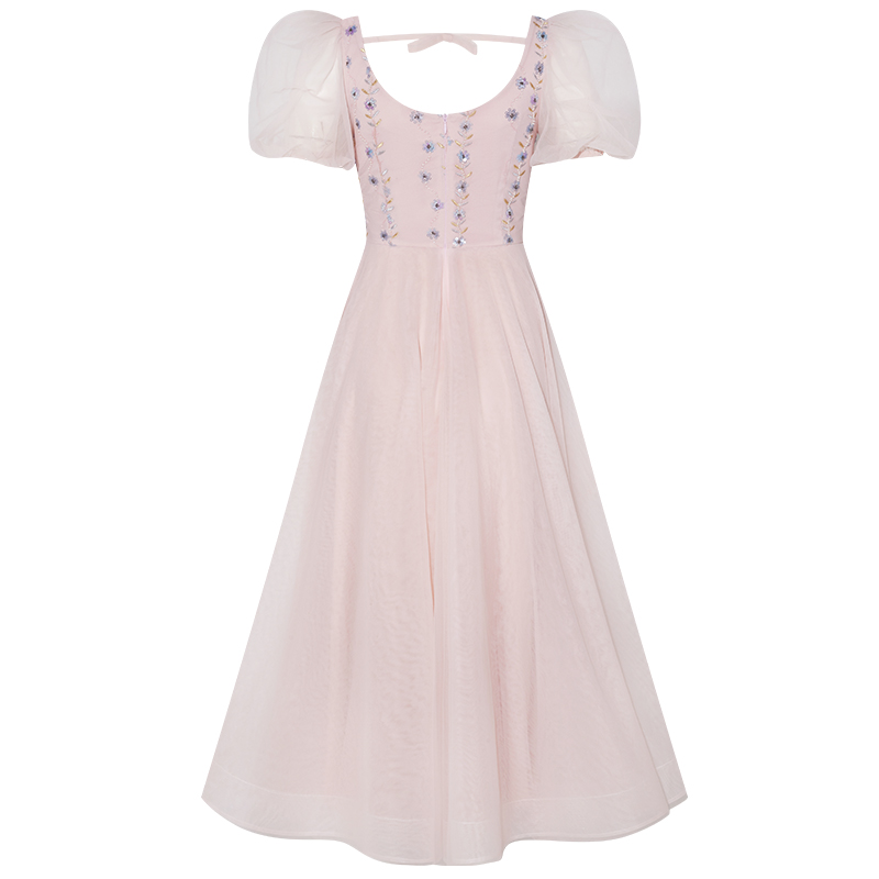 YIGELILA Elegant Women 2022 Embroidery Floral Dress Short Sleeve Cocktail Dress Sequined Party Dress