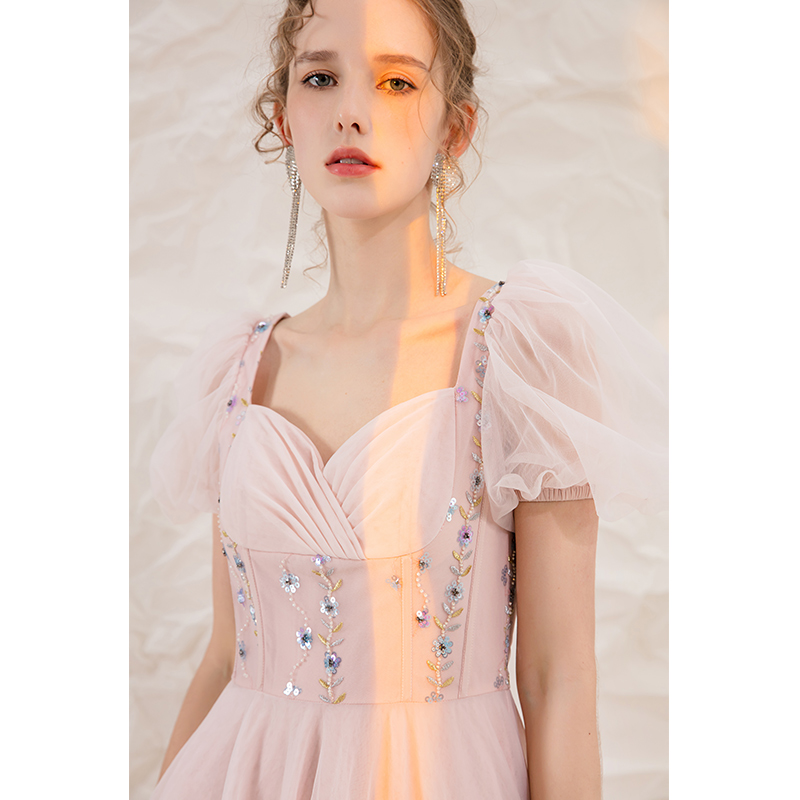 YIGELILA Elegant Women 2022 Embroidery Floral Dress Short Sleeve Cocktail Dress Sequined Party Dress