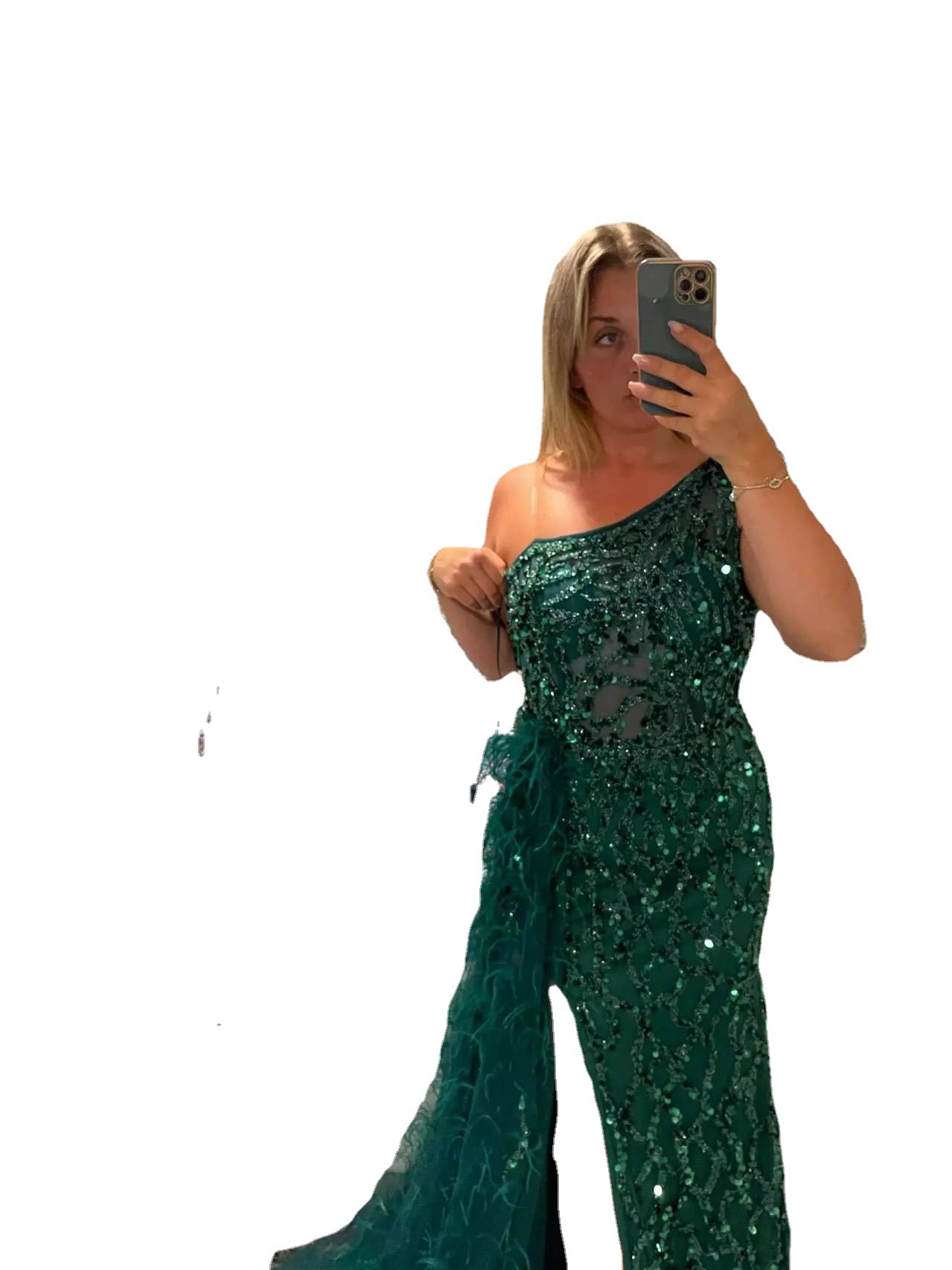 ili von Allure Green Beaded Feathers One Shoulder Stunning Evening Gowns  High End Women Sexy Party 