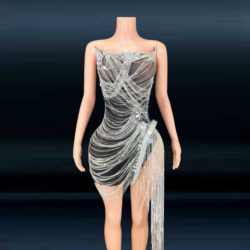 2023 Luxury  Chain Dress Women Sexy Fringed Hem Mini Bodycon Dress Elegant Casual Dress For Girl