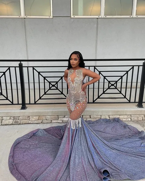 Royal Blue Mirror High Split Prom Dresses 2022 Vestido De Gala Evening Gown Vestidos Do Baile De Fin