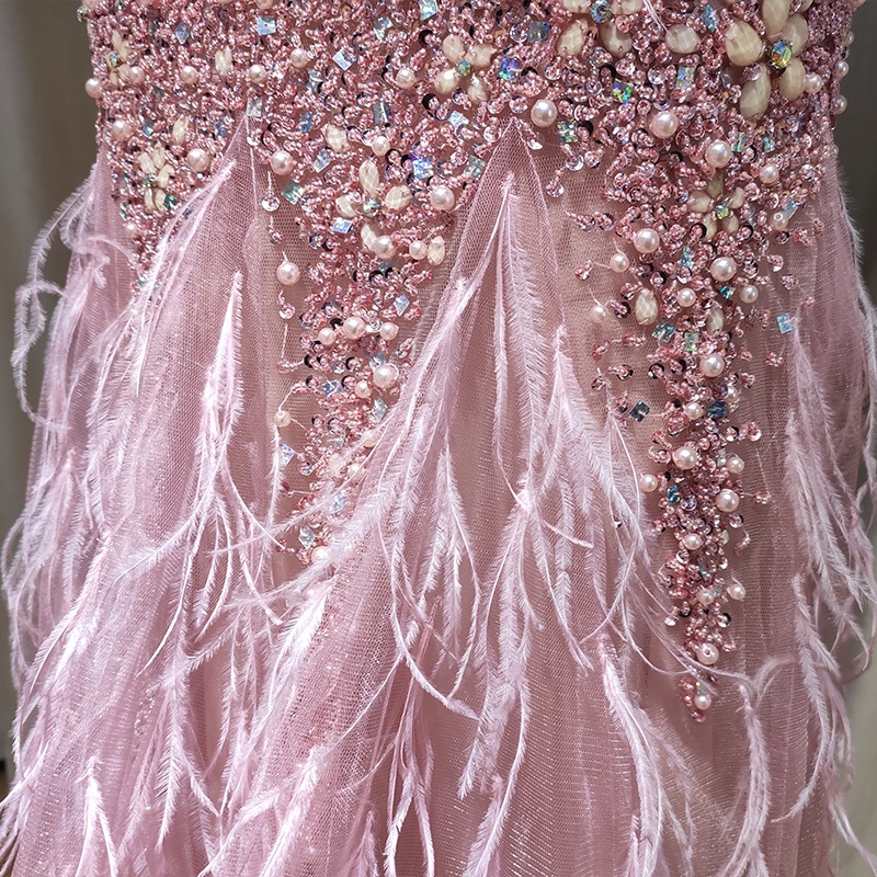 Luxury  Handmade Beading Party Dress Women Evening Dress Mermaid Fur Bottom Dress