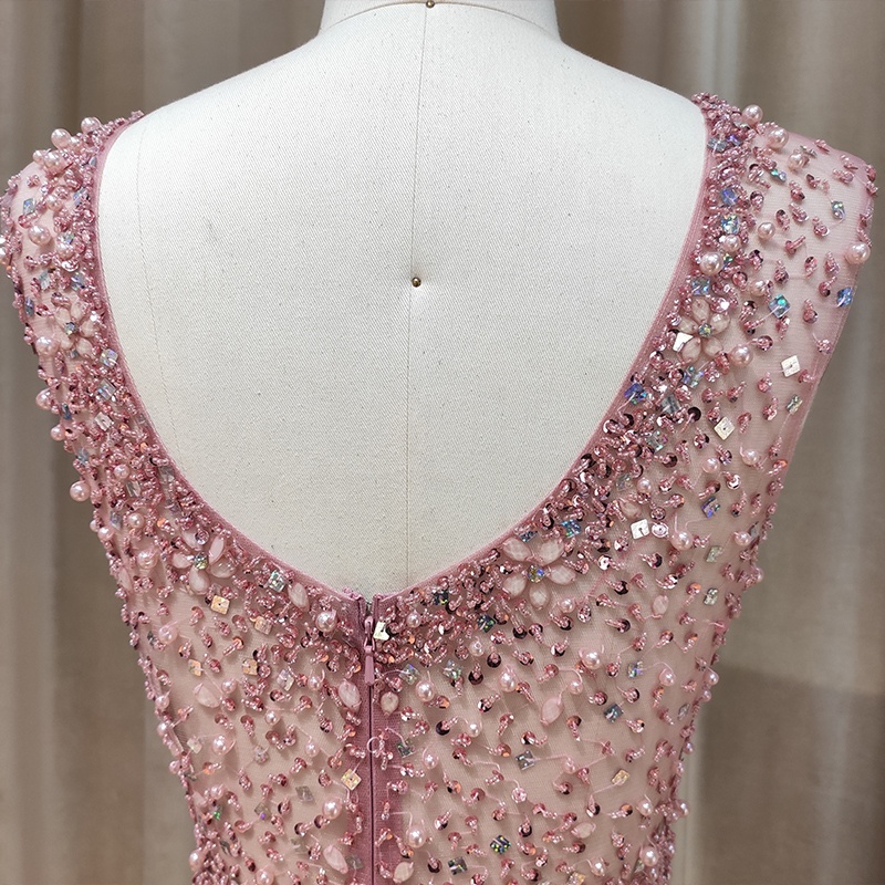Luxury  Handmade Beading Party Dress Women Evening Dress Mermaid Fur Bottom Dress