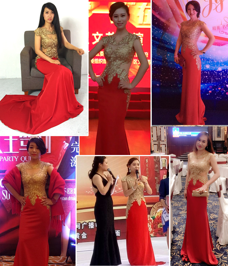 Red elegant Sheer back Long Satin perspective Prom Dress 2021 sexy evening dress Satin Mermaid Prom 
