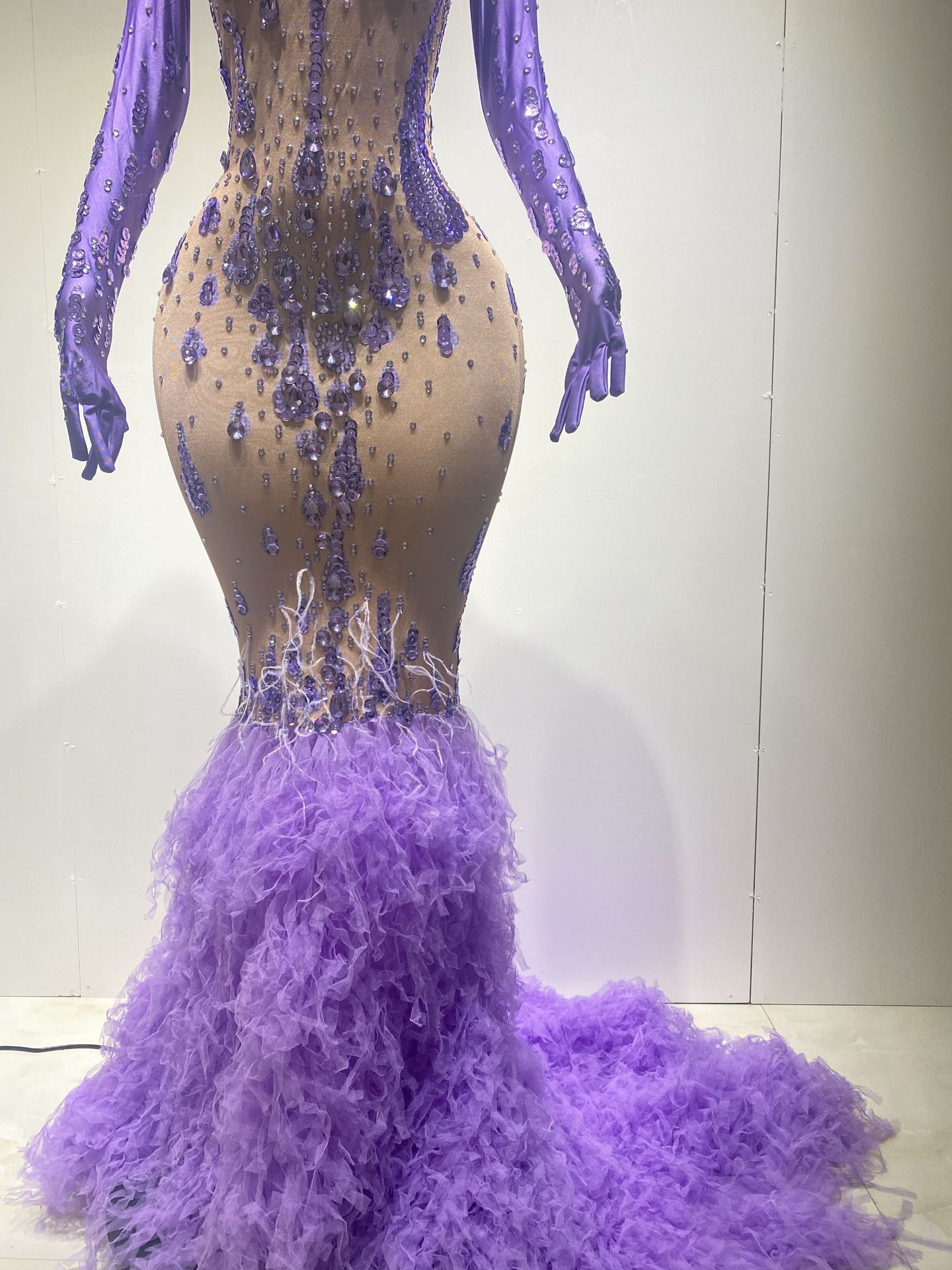 New 2022 Fashion Lace Mermaid Tailing Tulle Dresses Women Party Evening Crystal Sexy Night Club Wear