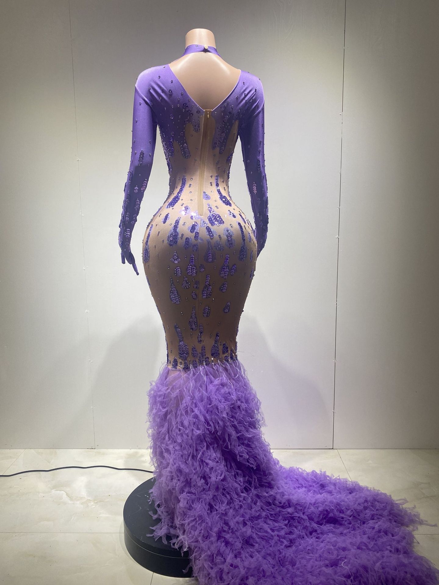 New 2022 Fashion Lace Mermaid Tailing Tulle Dresses Women Party Evening Crystal Sexy Night Club Wear