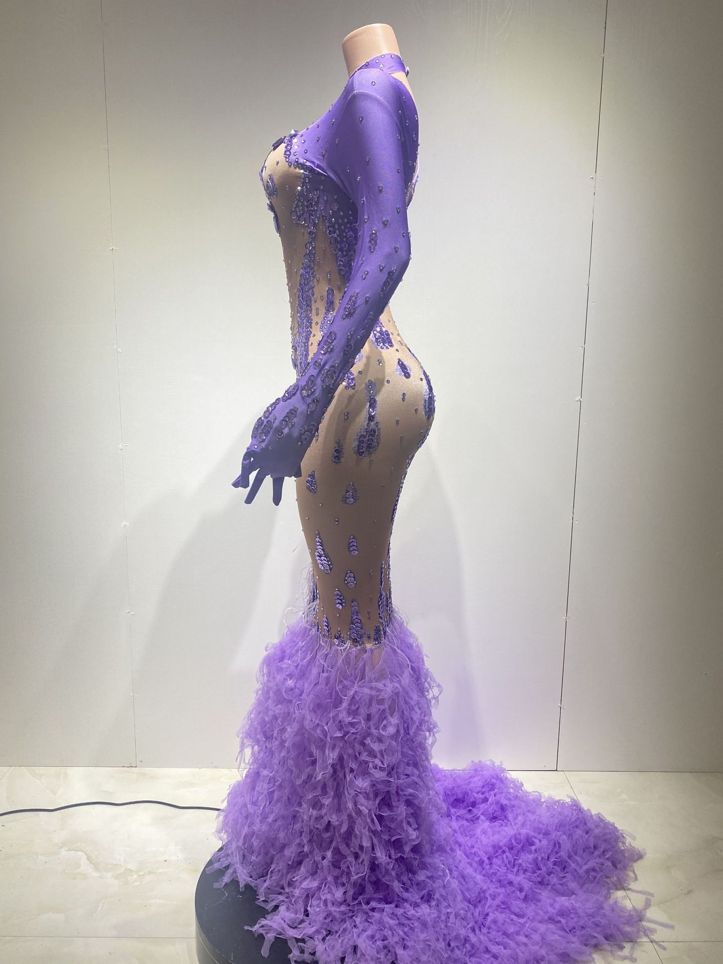 New 2022 Fashion Lace Mermaid Tailing Tulle Dresses Women Party Evening Crystal Sexy Night Club Wear