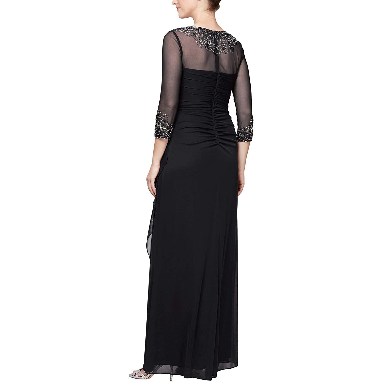 Women O Neck Mesh Pleated Lace Long Dress Wedding Party Evening Bridesmaid Maxi Dresses