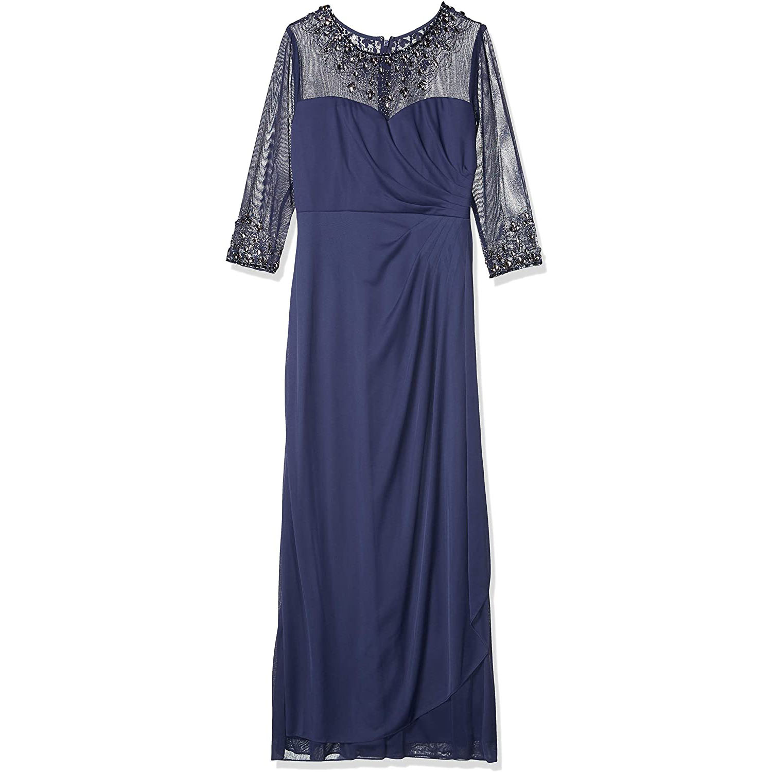 Women O Neck Mesh Pleated Lace Long Dress Wedding Party Evening Bridesmaid Maxi Dresses