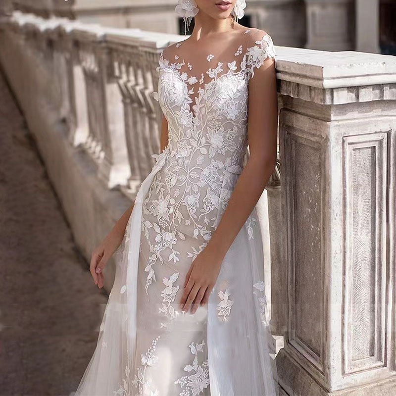 S1317F   2022  New sexy tube top v-neck floating yarn off-shoulder lace mermaid wedding dress bridal